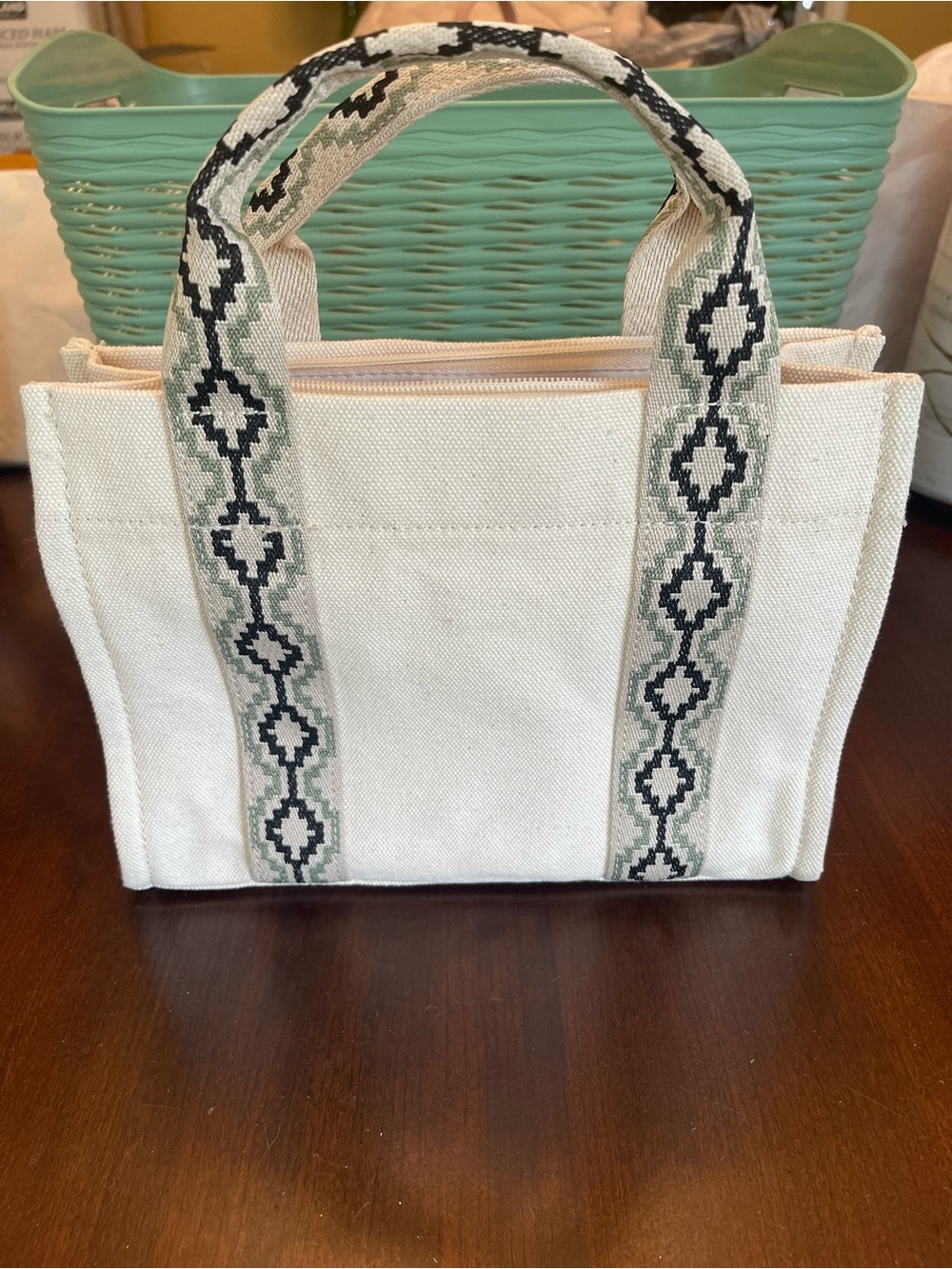 NWT a.n.a Cream Woven Tote Bag geometric Southwestern-style diamond pattern - Picture 3 of 10